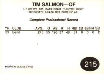 1990 Cal League #215 Tim Salmon Back