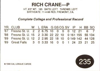 1990 Cal League #235 Rich Crane Back