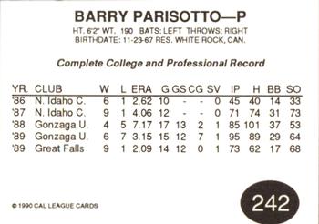 1990 Cal League #242 Barry Parisotto Back