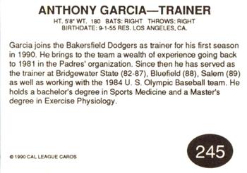1990 Cal League #245 Anthony Garcia Back