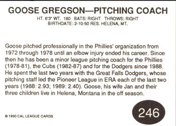 1990 Cal League #246 Goose Gregson Back