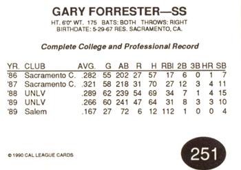 1990 Cal League #251 Gary Forrester Back