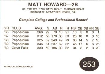 1990 Cal League #253 Matt Howard Back