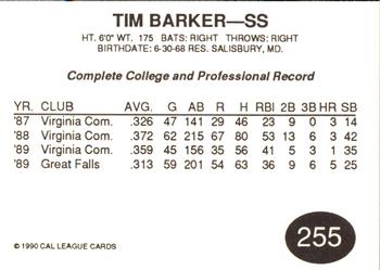1990 Cal League #255 Tim Barker Back