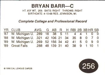 1990 Cal League #256 Bryan Baar Back