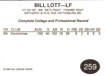 1990 Cal League #259 Bill Lott Back