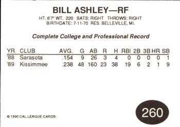 1990 Cal League #260 Bill Ashley Back