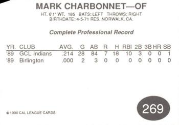 1990 Cal League #269 Mark Charbonnet Back