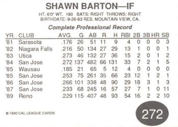 1990 Cal League #272 Shawn Barton Back