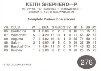 1990 Cal League #276 Keith Shepherd Back