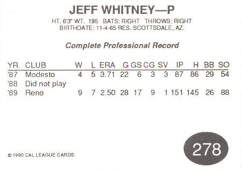 1990 Cal League #278 Jeff Whitney Back
