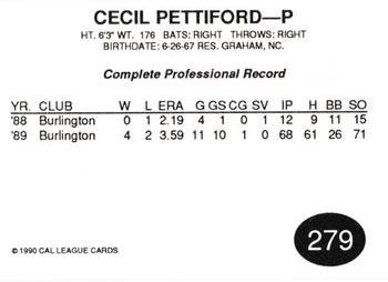 1990 Cal League #279 Cecil Pettiford Back