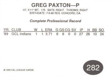 1990 Cal League #282 Greg Paxton Back