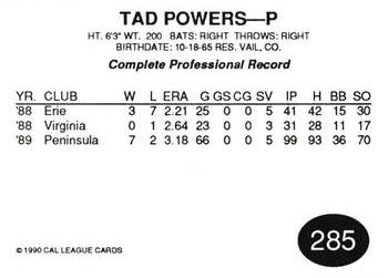 1990 Cal League #285 Tad Powers Back