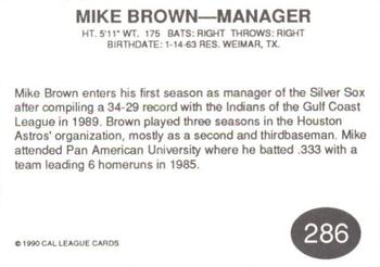 1990 Cal League #286 Mike Brown Back