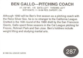 1990 Cal League #287 Ben Gallo Back