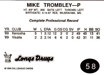 1990 Cal League #58 Mike Trombley Back