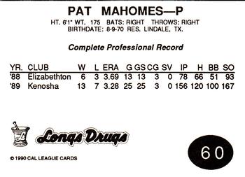 1990 Cal League #60 Pat Mahomes Back