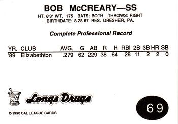 1990 Cal League #69 Bob McCreary Back