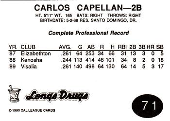 1990 Cal League #71 Carlos Capellan Back