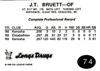 1990 Cal League #74 J.T. Bruett Back