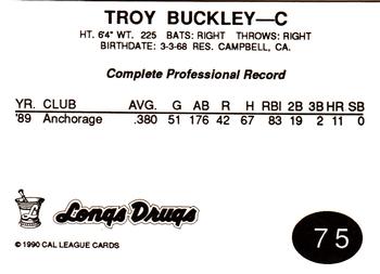 1990 Cal League #75 Troy Buckley Back