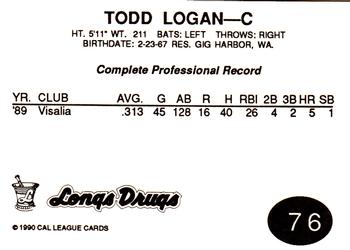 1990 Cal League #76 Todd Logan Back