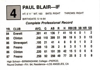 1988 Cal League All-Stars #4 Paul Blair Back