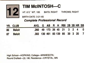 1988 Cal League All-Stars #12 Tim McIntosh Back
