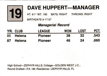 1988 Cal League All-Stars #19 Dave Huppert Back