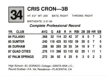 1988 Cal League All-Stars #34 Chris Cron Back