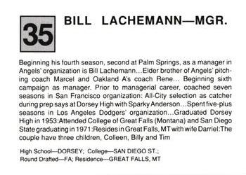 1988 Cal League All-Stars #35 Bill Lachemann Back