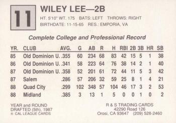 1989 Cal League All-Stars #11 Wiley Lee Back