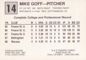 1989 Cal League All-Stars #14 Mike Goff Back