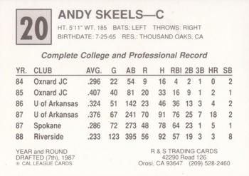 1989 Cal League All-Stars #20 Andy Skeels Back