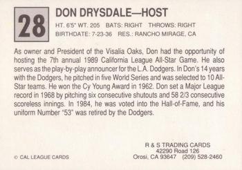 1989 Cal League All-Stars #28 Don Drysdale Back