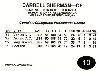 1990 Cal League All-Stars #10 Darrell Sherman Back