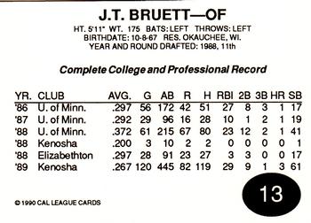 1990 Cal League All-Stars #13 J.T. Bruett Back