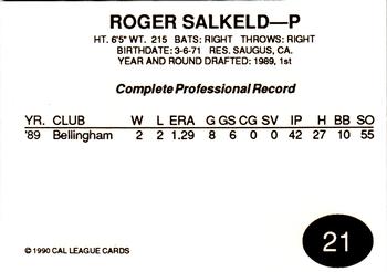 1990 Cal League All-Stars #21 Roger Salkeld Back
