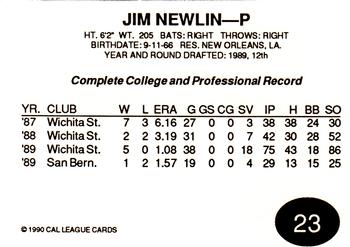 1990 Cal League All-Stars #23 Jim Newlin Back
