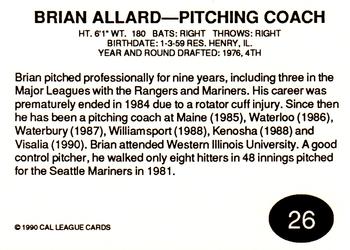 1990 Cal League All-Stars #26 Brian Allard Back