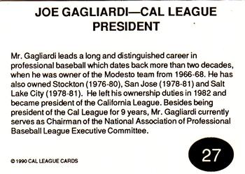 1990 Cal League All-Stars #27 Joe Gagliardi Back