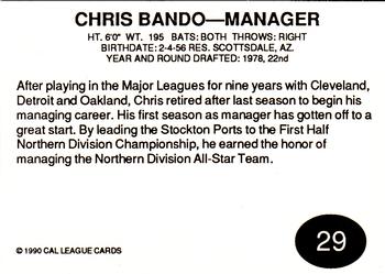 1990 Cal League All-Stars #29 Chris Bando Back