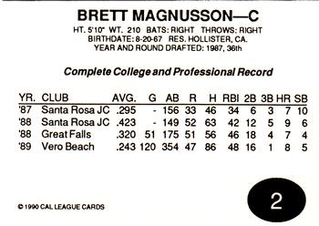 1990 Cal League All-Stars #2 Brett Magnusson Back