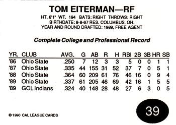 1990 Cal League All-Stars #39 Tom Eiterman Back