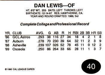 1990 Cal League All-Stars #40 Dan Lewis Back