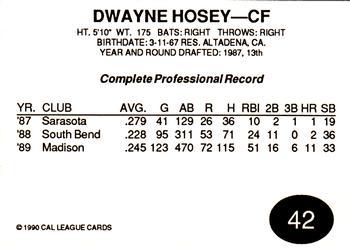 1990 Cal League All-Stars #42 Dwayne Hosey Back