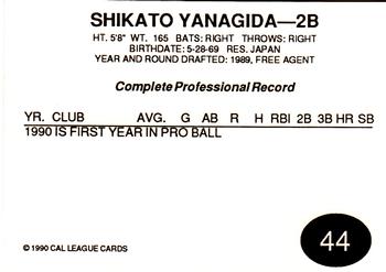 1990 Cal League All-Stars #44 Shikato Yanagita Back