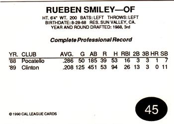 1990 Cal League All-Stars #45 Reuben Smiley Back