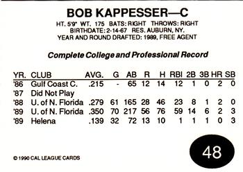 1990 Cal League All-Stars #48 Bob Kappesser Back